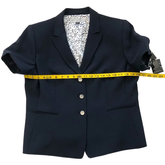 Tahari ASL Navy Blue Short Sleeve Skirt Suit with Pleat Detail Size 14P - Picture 7 of 16